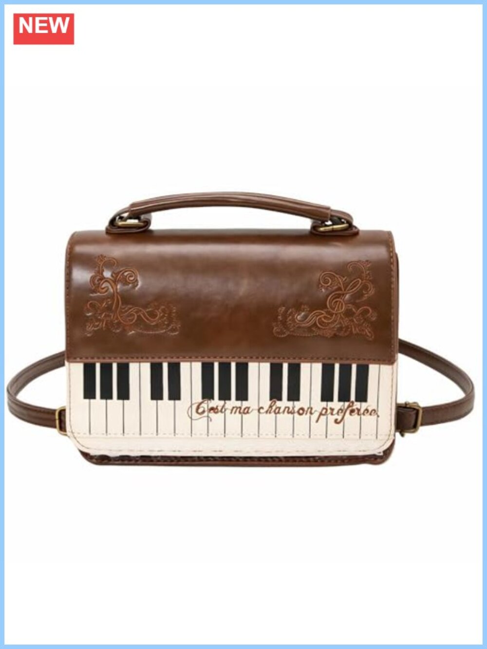 Piano Keyboard Faux Leather Crossbody Bag Convertible Kawaii Messenger Purse